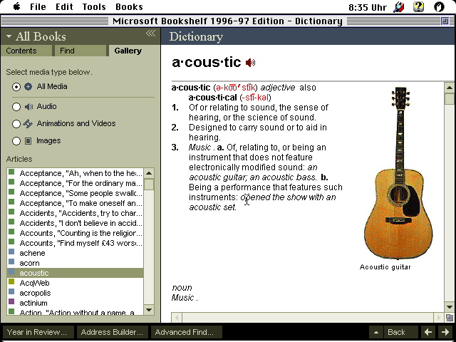 Microsoft Bookshelf running on Classic Mac OS (1997)